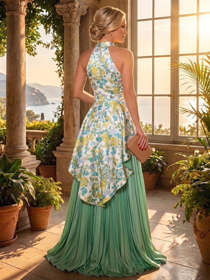 Chiffon A-Line Halter Evening Dresses with 3D Flowers