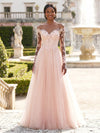 Tulle A-Line Off Shoulder Evening Dresses with Lace Applique