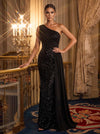 Sequin Mermaid One Shoulder Evening Dresses with Full Sequin Fitted