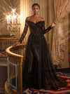 Tulle Mermaid Off Shoulder Evening Dresses with High-Density Embossed Lace Fabric With Sequin Stitching