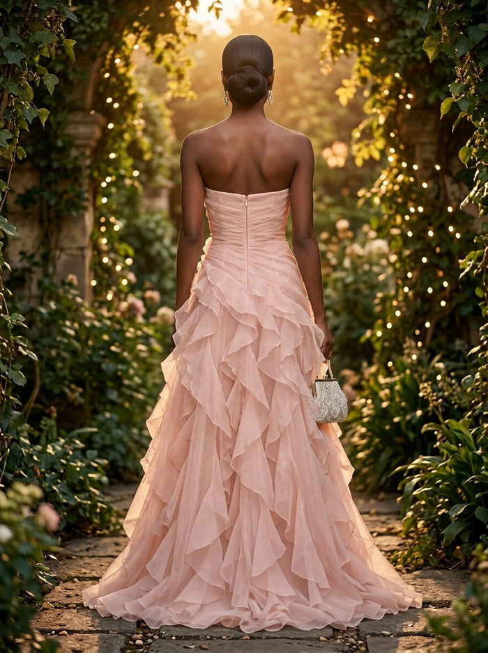 Chic A-Line Strapless Organza Evening/Formal Red Carpet Gown Dresses with 3D Flowers