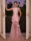 Satin Mermaid Boat Neck  Evening Dresses with Tull Hem