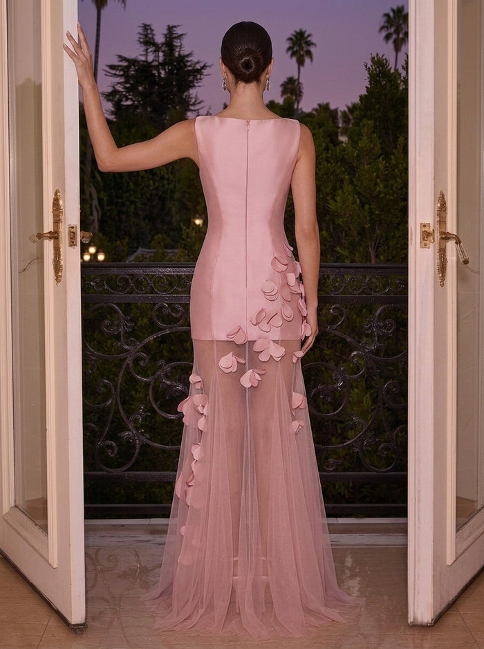 Satin Mermaid Boat Neck  Evening Dresses with Tull Hem