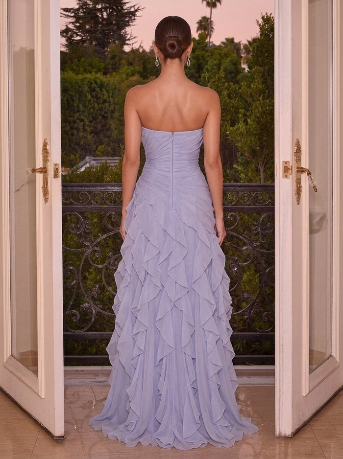 Chic Mermaid Strapless Organza Evening/Formal Red Carpet Gown Dresses with Twisted Ruched Bodice