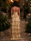 Metallic Satin A-Line Sweetheart Evening Dresses with Delicate Pleated