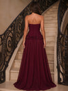 Chiffon A-Line Strapless Evening Dresses with 3D Flowers