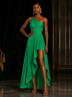 Chiffon A-Line One Shoulder Evening Dresses with Delicate Pleated