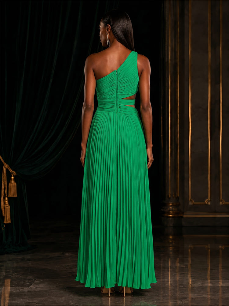 Chiffon A-Line One Shoulder Evening Dresses with Delicate Pleated
