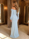 Jersey Sheath Off Shoulder Evening Dresses with 3D Flowers