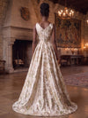 Jacquard A-Line V Neck Evening Dresses with Side Slit