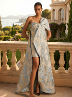 Jacquard A-Line One Shoulder Evening Dresses with Wraps