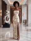 Jacquard Mermaid Strapless Evening Dresses with Side Slit