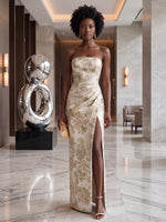 Jacquard Mermaid Strapless Evening Dresses with Side Slit