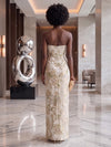 Jacquard Mermaid Strapless Evening Dresses with Side Slit