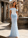 Drop Waist Sequin Embroidery Mermaid Off the Shoulder Evening Dresses with 3D Flowers
