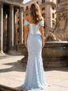 Drop Waist Sequin Embroidery Mermaid Off the Shoulder Evening Dresses with 3D Flowers
