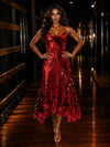 Sequin A-Line Spaghetti Straps Evening Dresses with Unique Circle Disc Fringe Hem