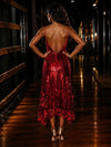 Sequin A-Line Spaghetti Straps Evening Dresses with Unique Circle Disc Fringe Hem