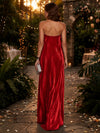 Metallic Foil Chiffon Sheath Strapless Evening Dresses with Delicate Pleated