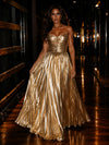 Metallic Satin A-Line Sweetheart Evening Dresses with Keyhole