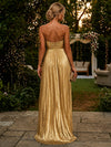 Metallic Foil Chiffon A-Line Strapless Evening Dresses with Delicate Pleated