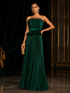 Velvet A-Line Strapless Evening Dresses with Stylish Peplum Waist Detail