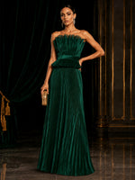 Velvet A-Line Strapless Evening Dresses with Stylish Peplum Waist Detail