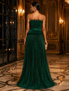 Velvet A-Line Strapless Evening Dresses with Stylish Peplum Waist Detail