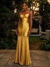 Metallic Satin Mermaid Sweetheart Evening Dresses with Front Vertical Ruched Detail