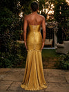 Metallic Satin Mermaid Sweetheart Evening Dresses with Front Vertical Ruched Detail