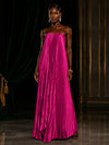 Metallic Foil Chiffon A-Line Strapless Evening Dresses with Delicate Pleated