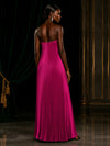Metallic Foil Chiffon A-Line Strapless Evening Dresses with Delicate Pleated