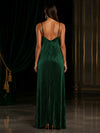 Metallic Foil Chiffon A-Line Spaghetti Straps Evening Dresses with Deep V Neck
