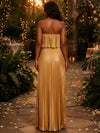Metallic Satin A-Line Strapless Evening Dresses with Delicate Pleated