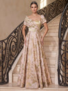 Jacquard A-Line Asymmetric Neck Evening Dresses with Side Waist Ruched Shaping Detail