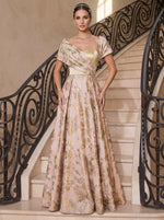 Jacquard A-Line Asymmetric Neck Evening Dresses with Side Waist Ruched Shaping Detail