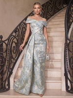Jacquard Mermaid Off Shoulder Evening Dresses with Pleated
