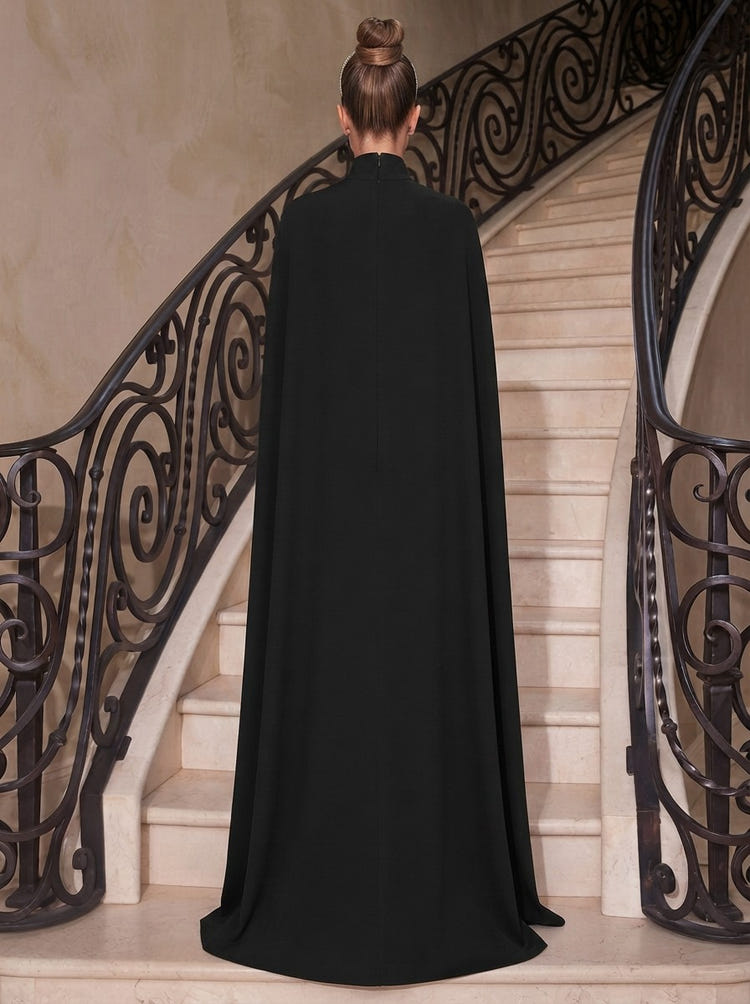 Jersey Sheath High Neck Evening Dresses with Caps