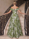 Jacquard A-Line Off Shoulder Evening Dresses with Twist Front Bodice Design