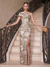 Jacquard Sheath One Shoulder Evening Dresses with Side Slit
