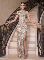 Jacquard Sheath One Shoulder Evening Dresses with Side Slit