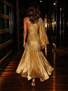Metallic Satin Mermaid One Shoulder Evening Dresses with High-Low Ruffled Hem