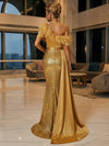 Sequin Mermaid One Shoulder Evening Dresses with Feathers