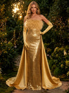 Sequin Mermaid Strapless Evening Dresses with Feathers