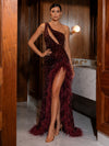 Sequin Mermaid One Shoulder Evening Dresses with Keyhole