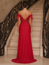 Satin Mermaid Off Shoulder Evening Dresses with High Slit With Lace Inner Lining