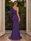 Jersey Mermaid One Shoulder Evening Dresses with Luxurious Feather