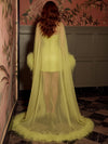 Tulle A-Line Off Shoulder Evening Dresses with Sheer Chiffon Flowing Cape