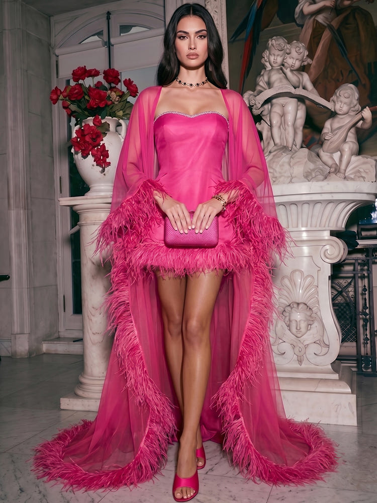 Tulle Sheath Sweetheart Evening Dresses with Sheer Chiffon Flowing Cape