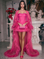 Tulle Sheath Sweetheart Evening Dresses with Sheer Chiffon Flowing Cape
